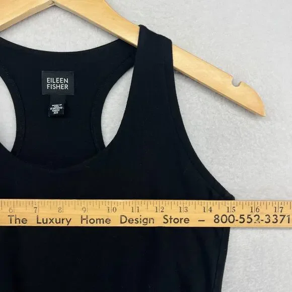 EILEEN FISHER Top XS Tank Stretch Cotton Jersey Shelf Bra Racerback Black USA - Picture 12 of 13